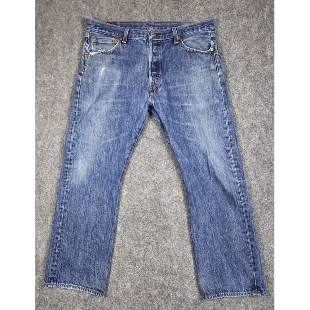 Levis 501 Jeans Mens 36x29 Original Fit Straight Leg Button Fly Dark Wash Blue